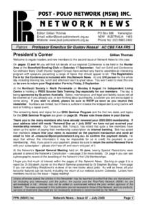 POST - POLIO NETWORK (NSW) INC.  NETWORK Editor: Gillian Thomas Email: [removed] Website: www.post-polionetwork.org.au
