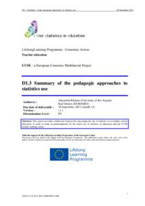 D1.3 Summary of the pedagogic approaches to statistics use  30 September 2013 LifelongLearning Programme –Comenius Action Teacher education