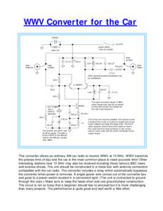 WWV Converter for the Car 1N4001 +12 VDC power switch (may be remote)