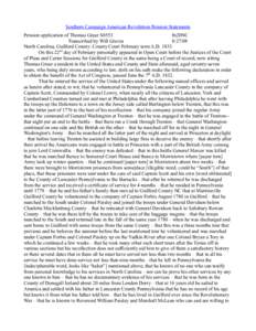 Southern Campaign American Revolution Pension Statements Pension application of Thomas Grear S8553 fn20NC Transcribed by Will Graves[removed]North Carolina, Guilford County: County Court February term A.D. 1833