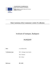 EUROPEAN COMMISSION DIRECTORATE-GENERAL FOR ENERGY DIRECTORATE D - Nuclear Safety and Fuel Cycle Radiation Protection  Main Conclusions of the Commission’s Article 35 verification