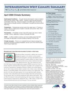 Intermountain West Climate Summary by The Western Water Assessment Issued April 23, 2008 Vol. 4, Issue 3