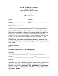 SAFARI CLUB INTERNATIONAL  Maine Chapter Youth Apprentice Hunter Program Registration Form
