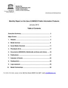 Monthly report on the use of UNESCO public information products, January 2013; 2013