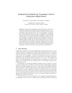 Analysis-by-Synthesis by Learning to Invert Generative Black Boxes Vinod Nair, Josh Susskind, and Geoffrey E. Hinton Department of Computer Science University of Toronto, Toronto, Ontario, Canada