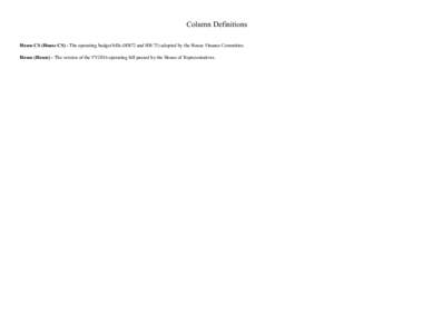 Column Definitions House CS (House CS) - The operating budget bills (HB72 and HB 73) adopted by the House Finance Committee. House (House) - The version of the FY2016 operating bill passed by the House of Representatives