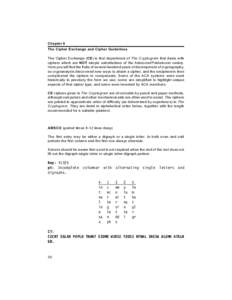 Chapter 9 The Cipher Exchange and Cipher Guidelines The Cipher Exchange (CE) is that departm ent of The Cryptogram that deals with ciphers which are NOT sim ple substitutions of the Aristocrat/Patristocrat variety. Here 