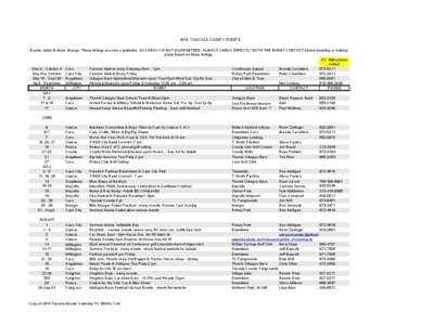 2014 TUSCOLA COUNTY EVENTS Events, dates & times change. These listings are only a guideline. ACCURACY IS NOT GUARANTEED. ALWAYS CHECK DIRECTLY WITH THE EVENT CONTACT before traveling or making plans based on these listi