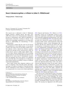 J Comp Physiol A DOIs00359z Editorial  Insect chemoreception: a tribute to John G. Hildebrand