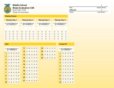 Middle School Meats Evaluation CDE 1 Name