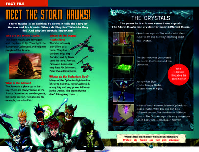 FACT FILE  :22A
A52
@A<?:
5.D8@ Storm Hawks is an exciting TV show. It tells the story of Aerrow and his friends. Where do they live? What do they do? And why are crystals important?