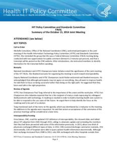 HIT Policy Committee and Standards Committee Summary Final October 15, 2014