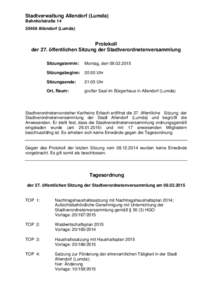 Stadtverwaltung Allendorf (Lumda) BahnhofstraßeAllendorf (Lumda) Protokoll der 27. öffentlichen Sitzung der Stadtverordnetenversammlung