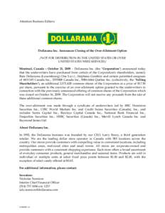 Microsoft Word - #[removed]v3-Dollarama - Summer - Press Release re Closing of the Over-Allotment _3_.DOC