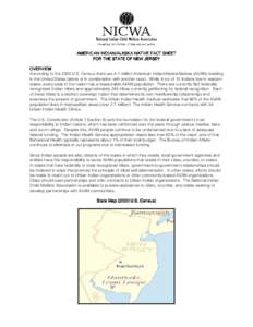 AMERICAN INDIAN/ALASKA NATIVE FACT SHEET FOR THE STATE OF NEW JERSEY OVERVIEW According to the 2000 U.S. Census there are 4.1 million American Indian/Alaska Natives (AI/AN) residing in the United States (alone or in comb