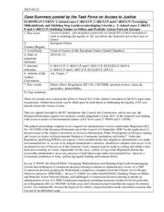 Case Summary posted by the Task Force on Access to Justice EUROPEAN UNION: 1) Joined cases CP, CP and CP (Vereniging Milieudefensie and Stichting Stop Luchtverontreiniging Utrecht.); 2